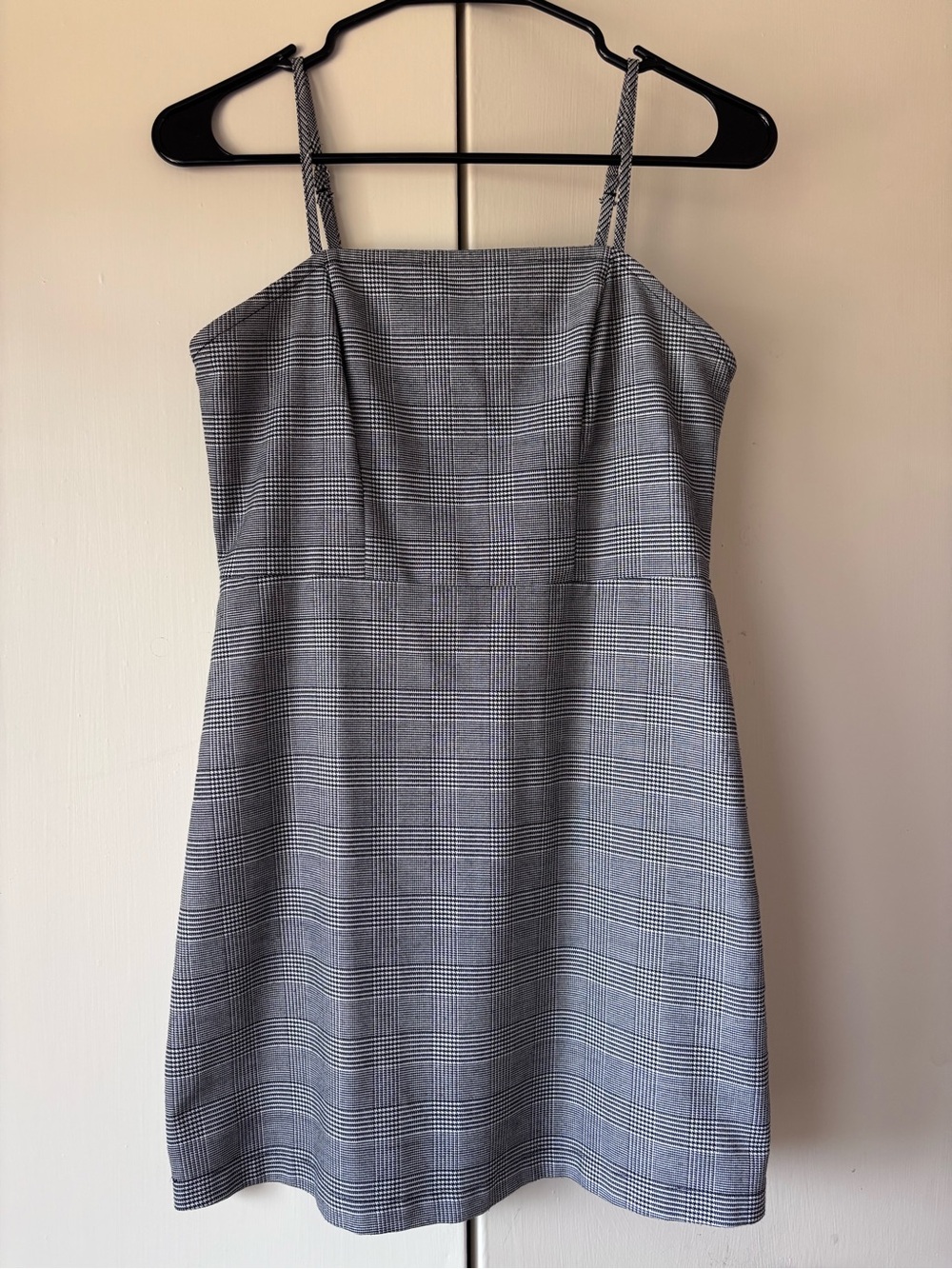 Plaid Spaghetti-Strap Mini Dress in Grey